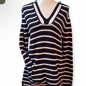Saint Tropez West Navy and White V-Neck Sweater